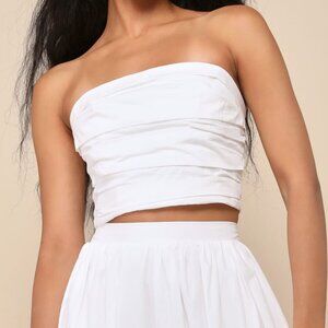 Lulu's White Daytime Perfection White Cotton Pleated Cropped Sleeveless Top XS